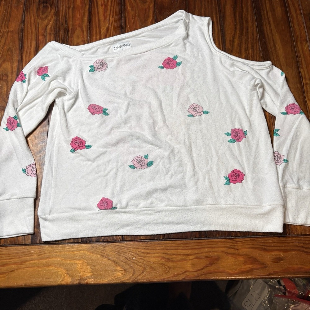 Lauren Moshi Trinity Rose Skull Off The Shoulder Asymmetric Top S A1858